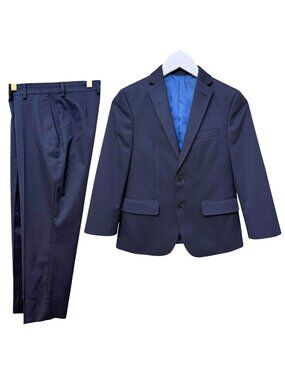 Jos A Bank Boys Suit Size 12 Navy Blue Jacket + Pants Wool Blend School Formal